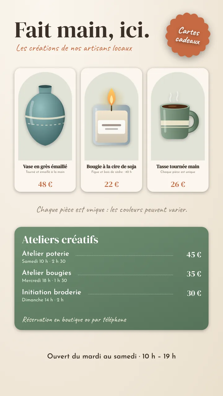 Modèle Artisans et créateurs, écran vertical