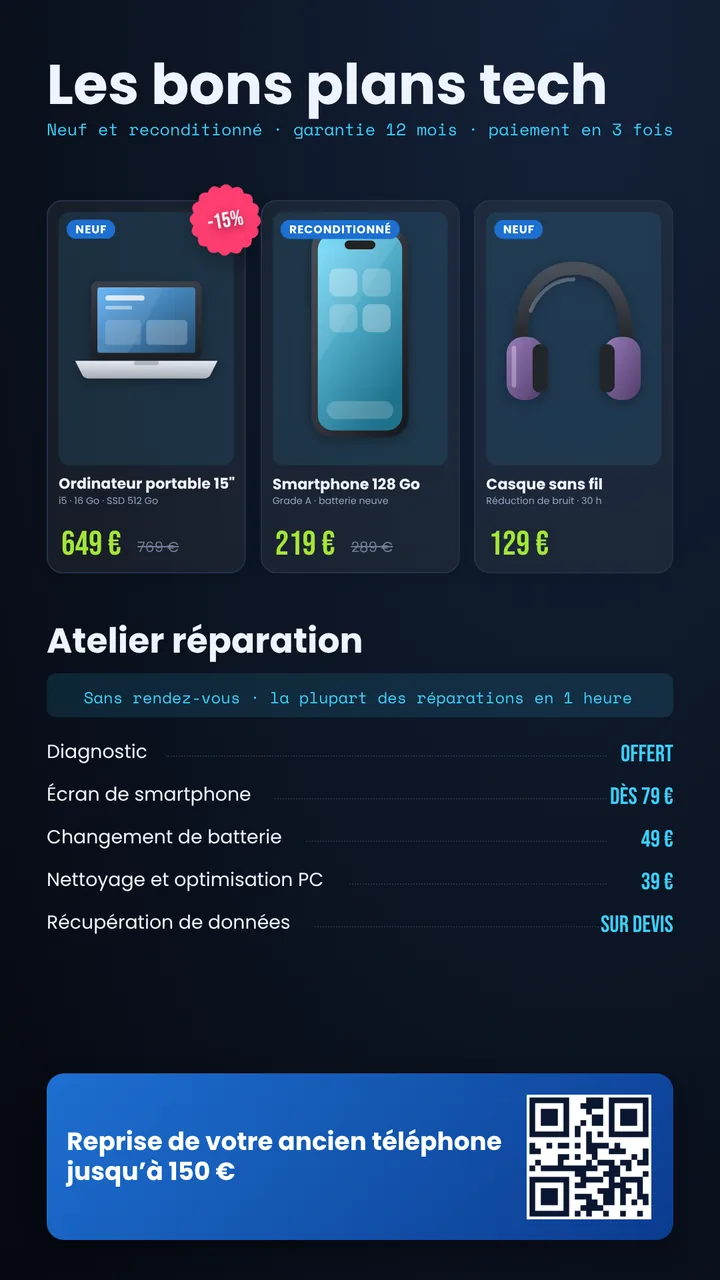 Modèle Informatique et téléphonie, écran vertical