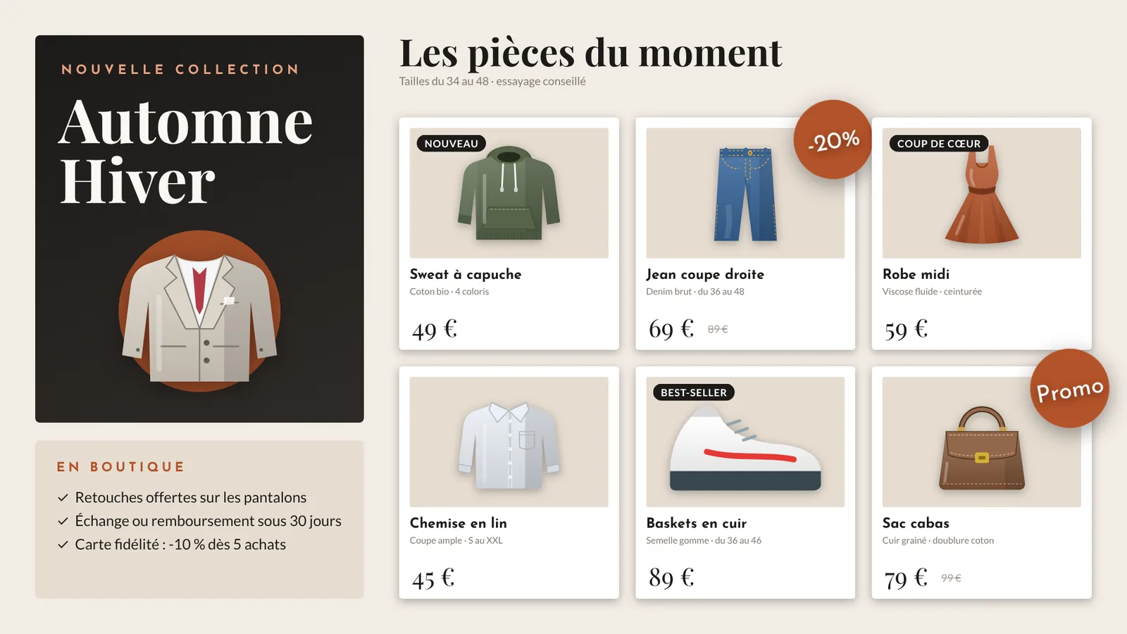 Modèle Boutique de vêtements, écran horizontal