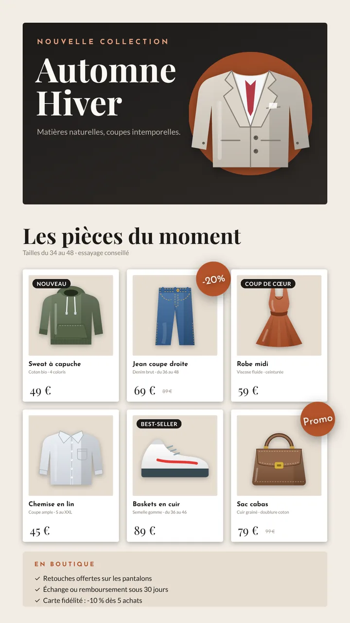 Modèle Boutique de vêtements, écran vertical